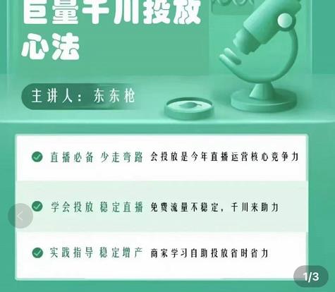 1660345215 东仔千川优化师，巨量千川投放实操课，学会投放，稳定直播，稳定增产