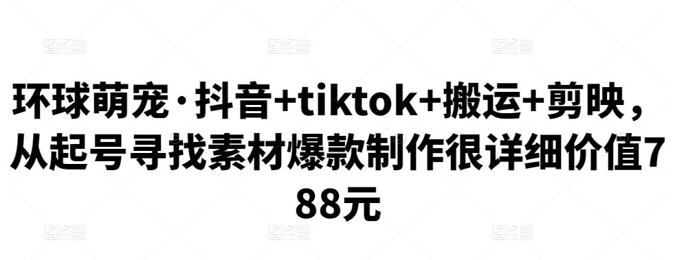 环球萌宠·抖音+Tiktok+搬运+剪映，从起号寻找素材爆款制作很详细价值788元