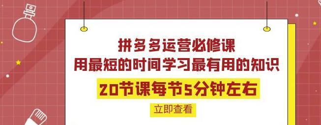 拼多多运营必修课：20节课每节5分钟左右，用最短的时间学习最有用的知识