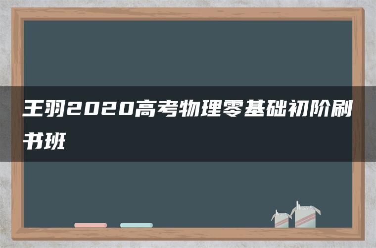 王羽2020高考物理零基础初阶刷书班