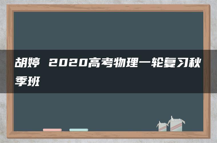 胡婷 2020高考物理一轮复习秋季班