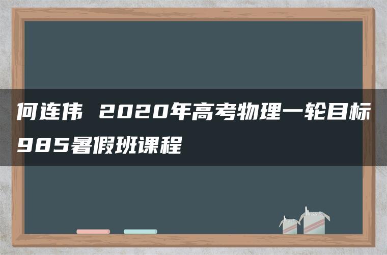 何连伟 2020年高考物理一轮目标985暑假班课程