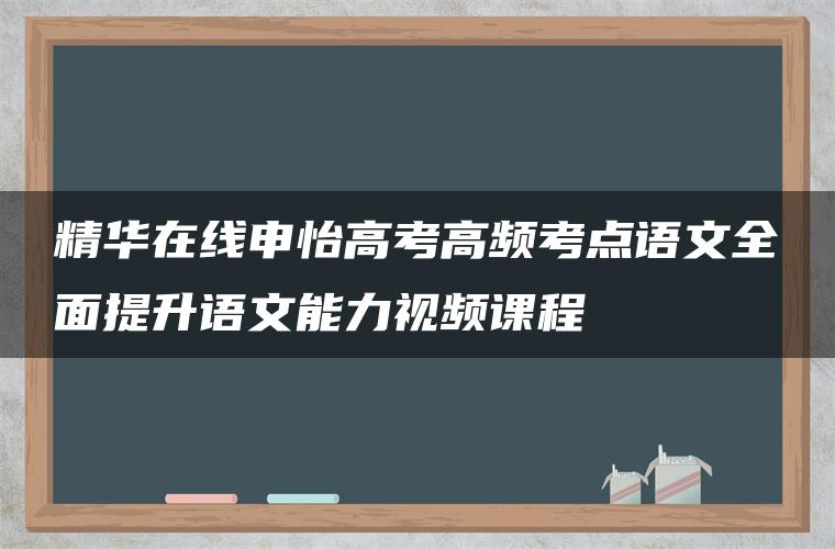 精华在线申怡高考高频考点语文全面提升语文能力视频课程