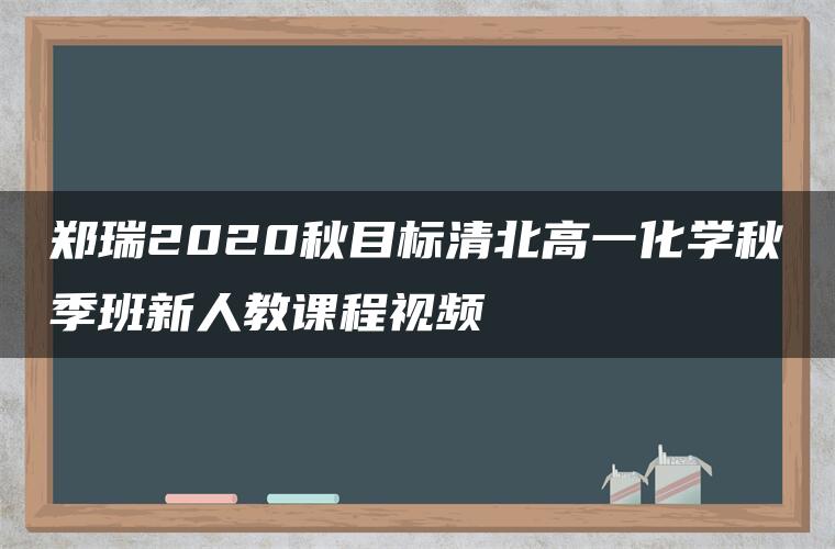 郑瑞2020秋目标清北高一化学秋季班新人教课程视频