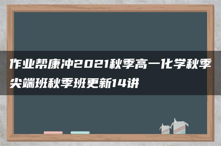 作业帮康冲2021秋季高一化学秋季尖端班秋季班更新14讲