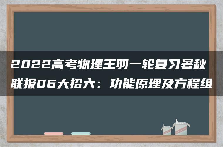 2022高考物理王羽一轮复习暑秋联报06大招六：功能原理及方程组