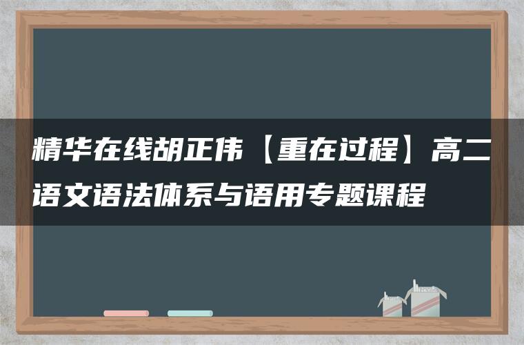 精华在线胡正伟【重在过程】高二语文语法体系与语用专题课程