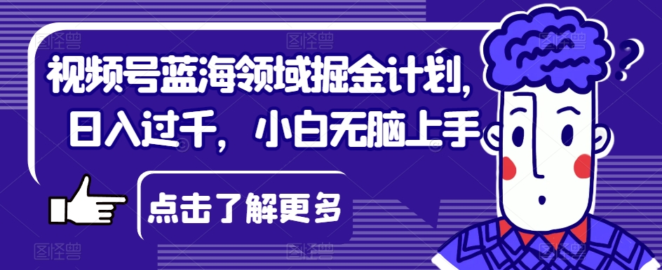 视频号蓝海领域掘金计划，日入过千，小白无脑上手【揭秘】