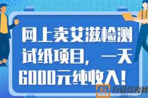 网上卖艾滋检测试纸项目，一天6000元纯收入！【视频教程】  [视频]