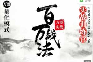 百万战法-牛市数板训练营 万哥量化模式 实战训练营2020