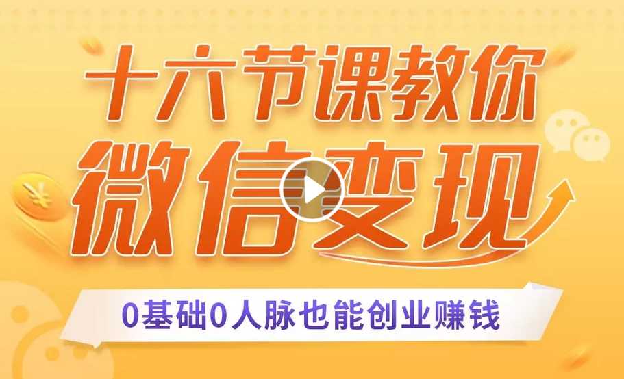 十六节课教你零基础微信变现，用单品打爆市场，0基础0人脉创业赚钱