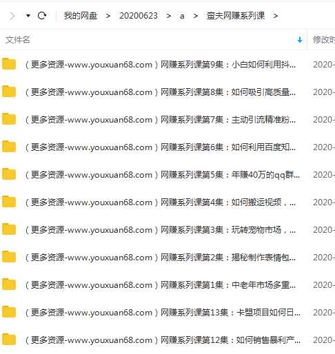 蛮夫网赚系列付费实战课程(价值1280元)课程目录