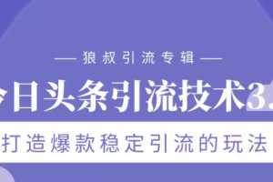 狼叔今日头条引流技术3.0，打造爆款稳定引流的玩法，VLOG引流