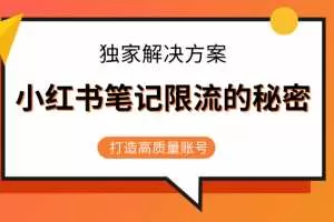 小红书笔记限流的秘密，被限流的笔记独家解决方案，打造高质量账号（共3节视频）