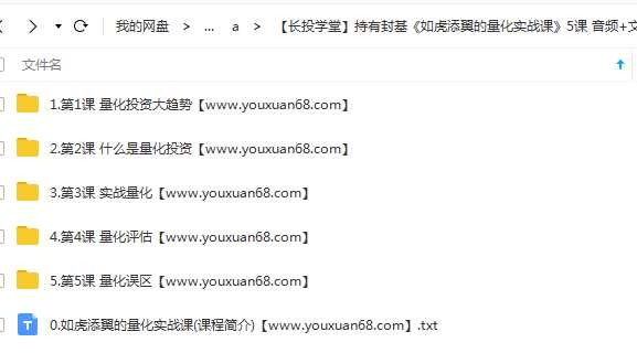 长投学堂持有封基《如虎添翼的量化实战课》5课 音频+文档