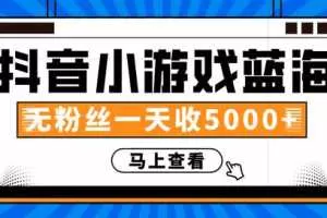 赚钱计划：抖音小游戏蓝海项目，无粉丝一天收入5000+