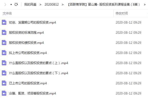 【百联商学院】翟山鹰- 股权投资系列课程全集（8集）目录