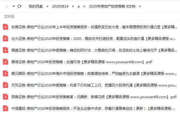 2020年房地产投资策略 8文档目录