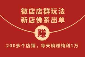 微店店群玩法，新店佛系出单，200多个店铺，每天躺赚纯利1万（全套课程）