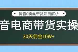 抖音电商带货实操课，30天佣金10W+不难学，2天可上手操作！