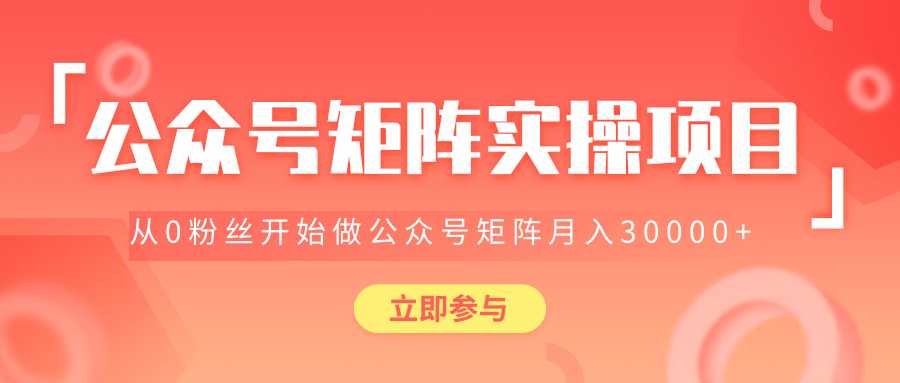 价值2580元公众号矩阵实操项目，从0粉丝开始做赚钱的公众号矩阵，月入30000+