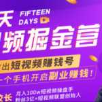 15天短视频掘金营：揭秘短视频赚钱玩法，开启月入过万新副业，会玩手机就能赚钱！