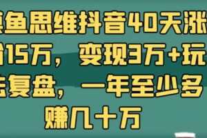 摸鱼思维抖音40天涨粉15万，变现3万+玩法复盘，一年至少多赚几十万