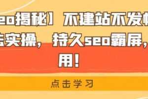 【黑帽seo揭秘】不建站不发帖做外推排名方法实操，持久seo霸屏，灰白通用