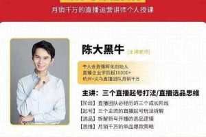 陈大黑牛-直播带货运营入门课，手把手教你直播间月销百万