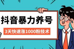 抖音暴力养号，三天快速涨1000粉技术【视频课程】