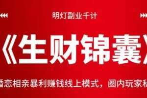 明灯副业千计—《生财锦囊》第9计：婚恋相亲暴利赚钱线上模式，圈内玩家私密分享【视频课程】