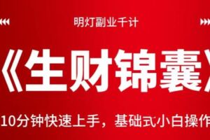 明灯副业千计—《生财锦囊》第五计：10分钟快速上手，基础式小白操作月入千元