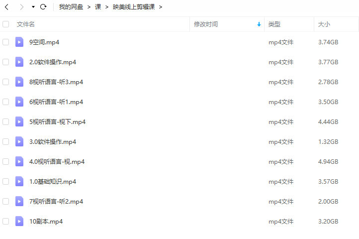 映美线上剪辑课2020【画质高清只有视频】