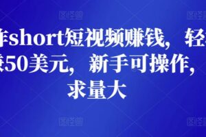 制作short短视频赚钱，轻松日赚50美元，新手可操作，需求量大