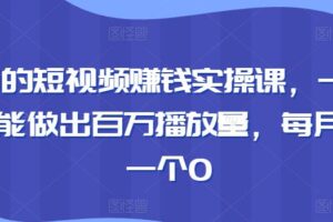 段老师的短视频赚钱实操课，一个人0基础也能做出百万播放量，每月收入多一个0