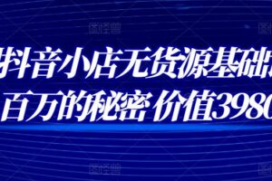 小梨抖音小店无货源基础课程，年入百万的秘密 价值 3980元