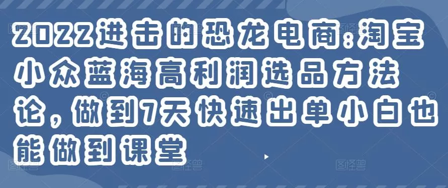 1658414002 2022进击的恐龙电商 淘宝小众蓝海高利润选品方法论，做到7天快速出单小白也能做到