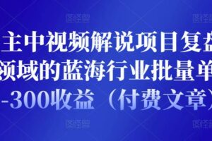 黄岛主中视频解说项目复盘：细分领域的蓝海行业批量单天200-300收益（付费文章）