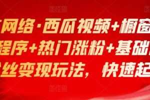 卓文网络·西瓜视频+橱窗变现+小程序+热门涨粉+基础课程，零粉丝变现玩法，快速起号等
