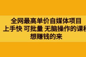 网最单高价自媒体项目：上手快可批量无脑操作的课程，想赚钱的来