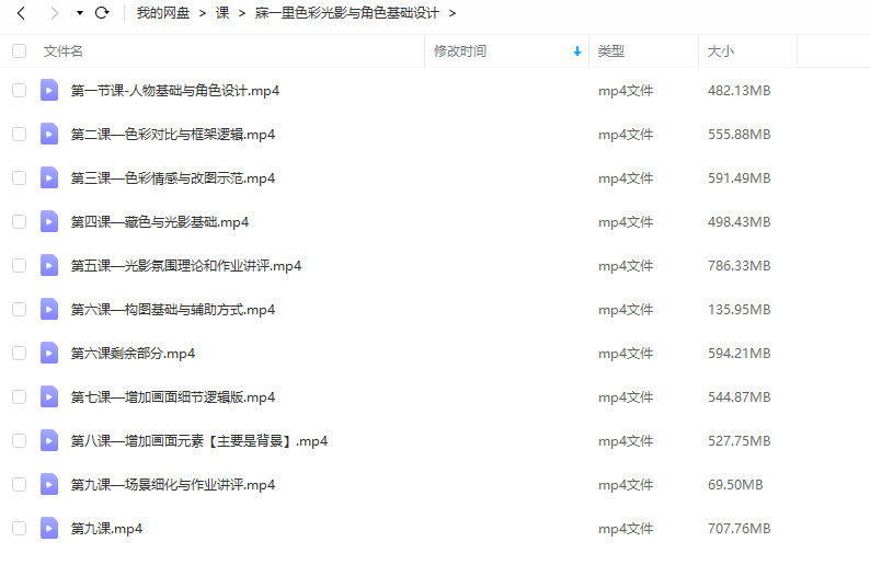 寐一里2021年色彩光影与角色基础设计【画质高清只有视频】