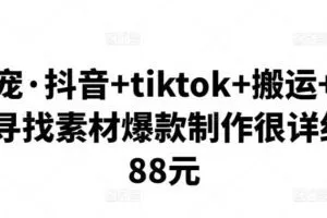 环球萌宠·抖音+tiktok+搬运+剪映，从起号寻找素材爆款制作很详细价值788元