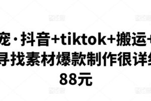 环球萌宠·抖音+tiktok+搬运+剪映，从起号寻找素材爆款制作很详细价值788元