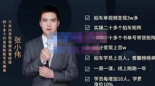 张小伟懂车帝拍车号实操课，懂车帝拍车号计划的整体的实操流程价值699元