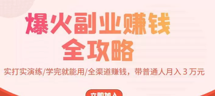 爆火副业赚钱全攻略:实打实演练/学完就能用/全渠道赚钱,带普通人月入3万元! 1 爆火副业赚钱全攻略:实打实演练/学完就能用/全渠道赚钱,带普通人月入3万元!