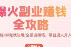 爆火副业赚钱全攻略：实打实演练/学完就能用/全渠道赚钱，带普通人月入３万元！