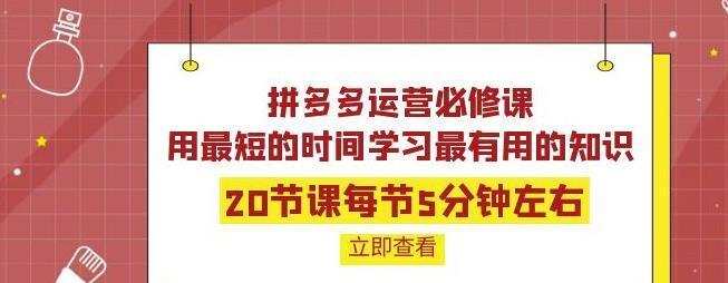 拼多多运营必修课:20节课每节5分钟左右,用最短的时间学习最有用的知识 1 拼多多运营必修课:20节课每节5分钟左右,用最短的时间学习最有用的知识