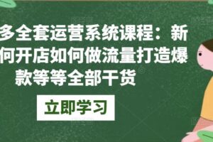 拼多多全套运营系统课程：新手如何开店如何做流量打造爆款等等全部干货