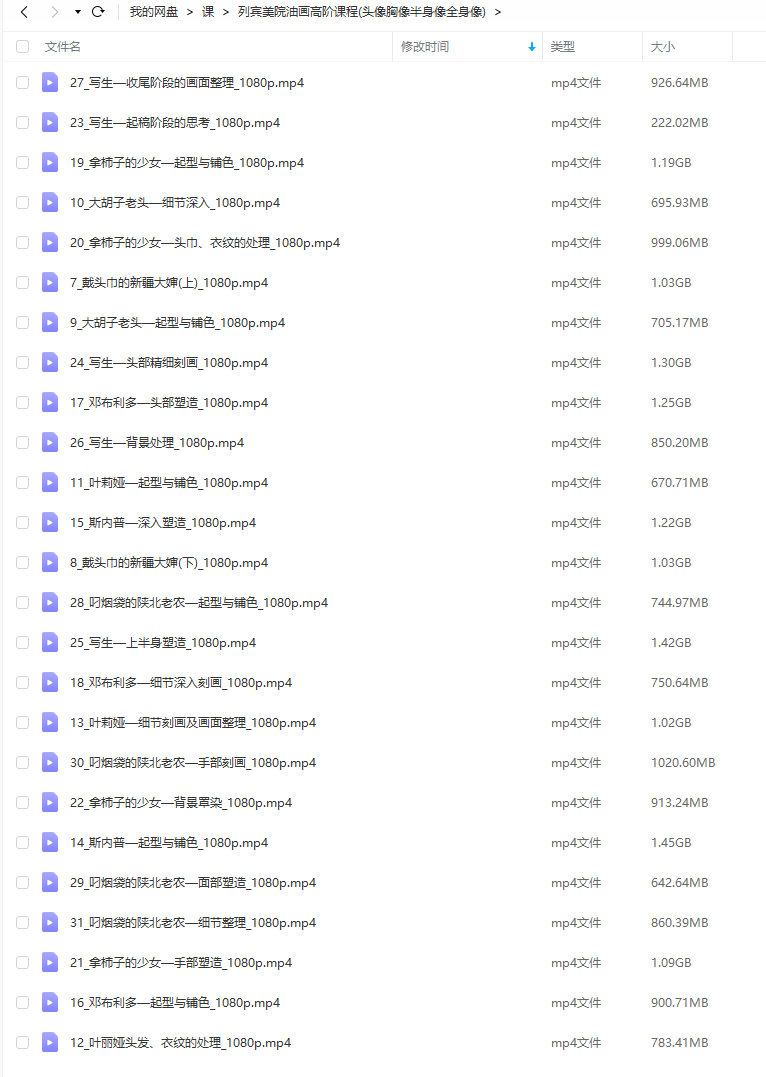 【缺课较多】蒋顶列宾美院油画高阶课【画质高清只有视频】
