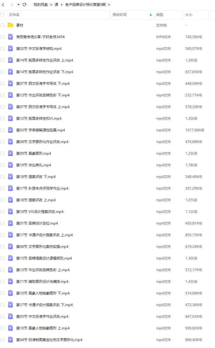 卢帅品牌设计特训营第9期2021年【画质高清有大部分素材】